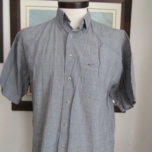 Greg Norman Collection Shirt Men's Sz L Short Sleeve Gray Plaid Button Front EUC